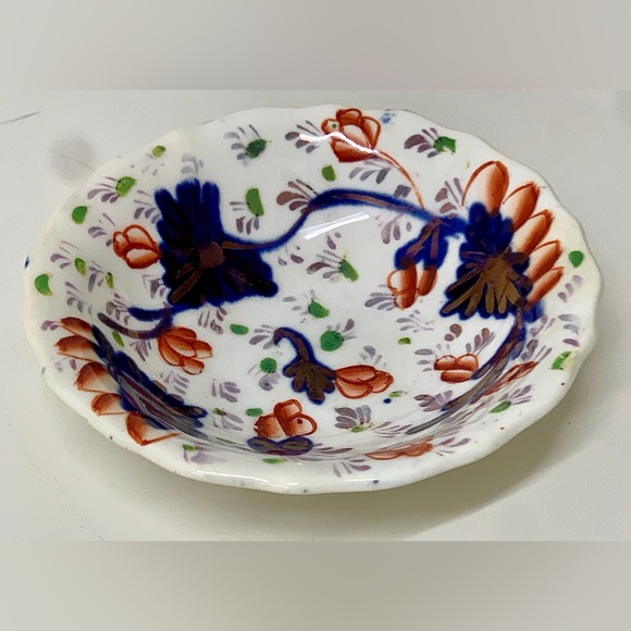 19th Century Vtg Gaudy Welsh Grape Pattern Miniature Hand Painted Scalloped Bowl - Picture 9 of 11